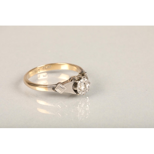 168 - 9ct yellow gold and platinum diamond solitaire ring, the diamond less than 0.1ct in an illusion sett... 