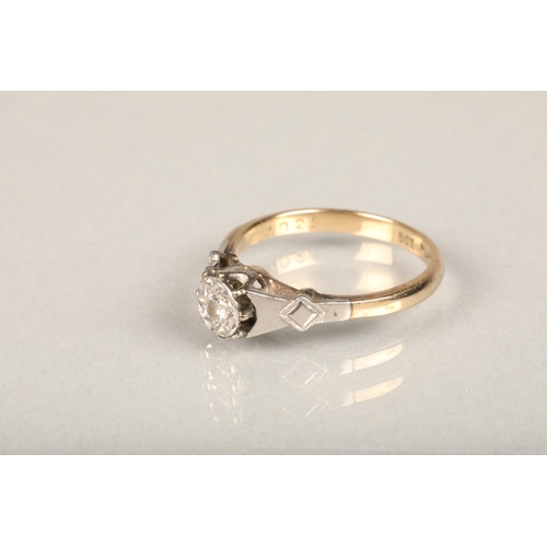 168 - 9ct yellow gold and platinum diamond solitaire ring, the diamond less than 0.1ct in an illusion sett... 