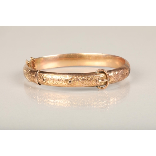 173 - Victorian 9ct gold bangle of buckle and strap form, makers mark rubbed, Birmingham 1898, 10g.