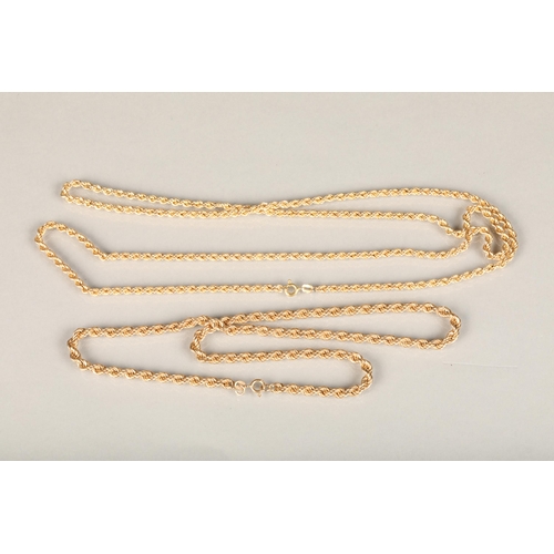 174 - Two 9ct yellow gold rope twist neck chains, 12.8g gross.