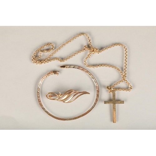 175 - 9ct gold flat link bracelet 2.9g, a 9ct gold crucifix pedant on 9ct gold Belcher neck chain 4.5g and... 