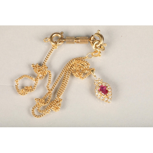 187 - 18ct yellow gold pendant set with ruby and diamonds, makers mark 'C&F', probably Cropp & Far... 