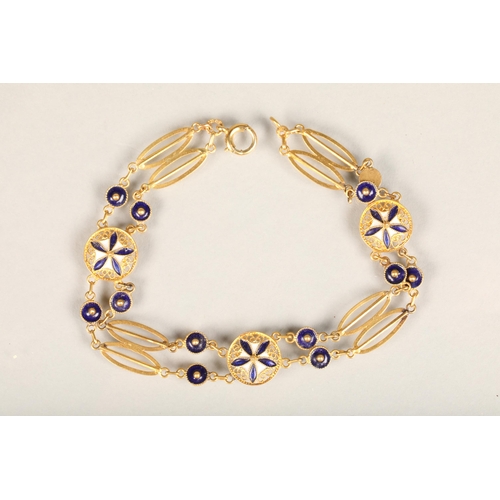 189 - 9ct gold enamel and filigree bracelet, the clasp stamped '9ct', 7.3g.