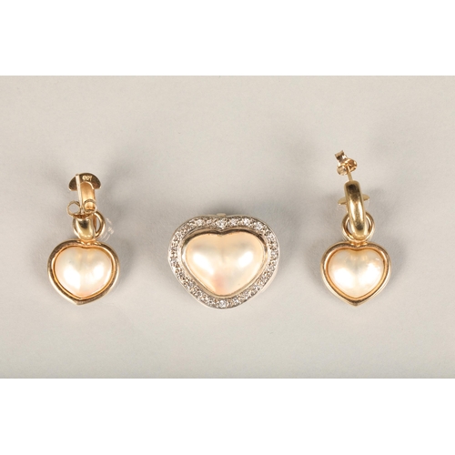 194 - 9ct yellow gold pendant of heart form set with central pearl encircled by small diamonds, 5.5g, and ... 