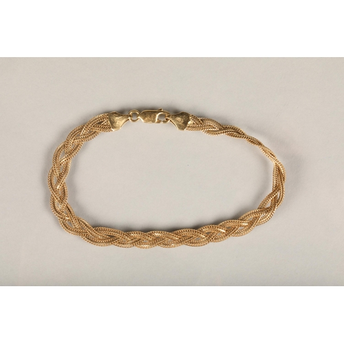 196 - 18ct gold woven flat link bracelet, 8g.