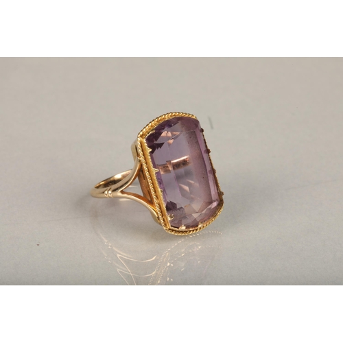 200 - 9ct gold bar brooch set with large hexagonal amethyst frame by rope twist border, 7.4g gross, and a ... 