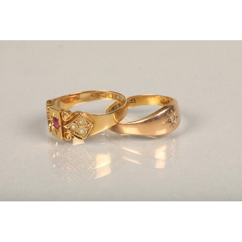 219 - Victorian 18ct gold ruby and pearl ring, maker W&JS, Birmingham 1897, size N, 3.7g and a 15ct go... 