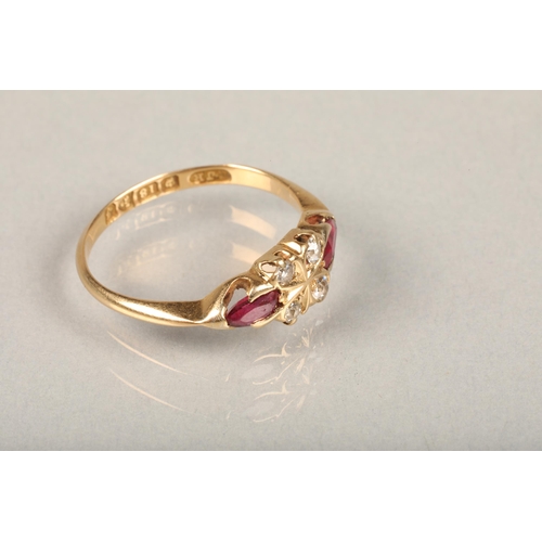 226 - Edwardian 18ct gold diamond and garnet ring, the four round cut diamonds in a clover shaped setting ... 