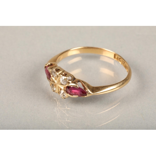 226 - Edwardian 18ct gold diamond and garnet ring, the four round cut diamonds in a clover shaped setting ... 