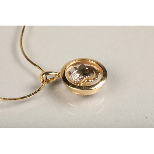 255 - 9ct gold Dynasty Jewellery pendant, the pendant of a swivel motion diamond studded mouse in a glazed... 