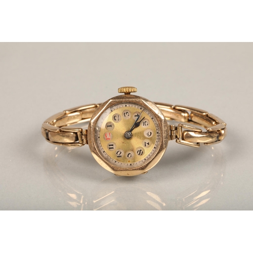 265 - Ladies 9ct gold wristwatch on 9ct gold flex link bracelet, 18g gross,