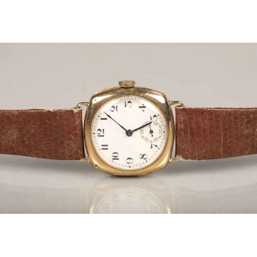 270 - Gents 9ct gold cased wristwatch, the white enamel dial with Arabic numerals and subsidiary seconds d... 