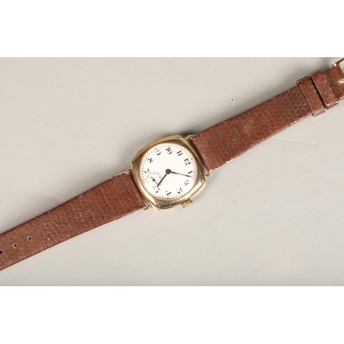 270 - Gents 9ct gold cased wristwatch, the white enamel dial with Arabic numerals and subsidiary seconds d... 