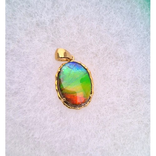 101 - AA Ammolite 9ct gold set including size R/S ring, pendant, and pair of earrings, each with authentic... 