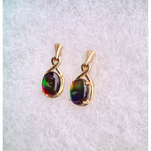 101 - AA Ammolite 9ct gold set including size R/S ring, pendant, and pair of earrings, each with authentic... 