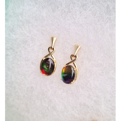 101 - AA Ammolite 9ct gold set including size R/S ring, pendant, and pair of earrings, each with authentic... 