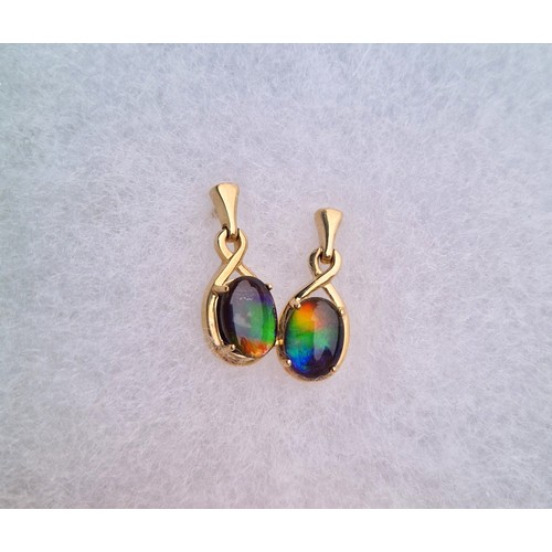 101 - AA Ammolite 9ct gold set including size R/S ring, pendant, and pair of earrings, each with authentic... 