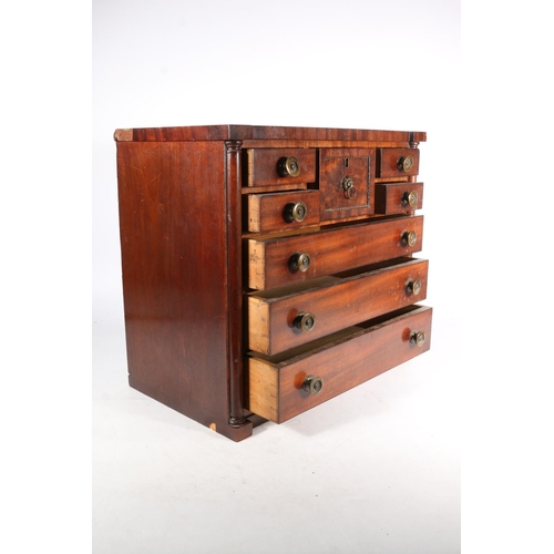 376 - Scottish apprentice mahogany chest of drawers, late 19th century, the four short drawers flanking de... 