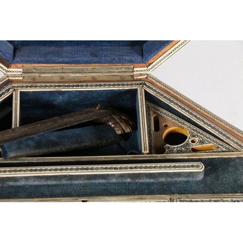 378 - Anglo Indian tortoiseshell and ivory work box, 19th century, of octagonal form on wooden lion paw fe... 