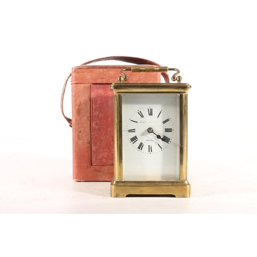 387 - Early 20th century French brass cased carriage clock, the white dial with black Roman numerals and i... 