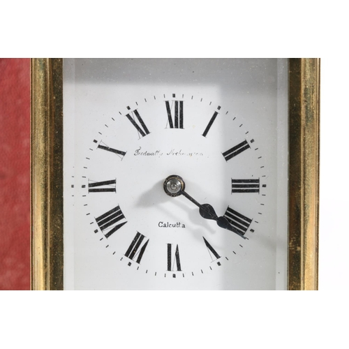 387 - Early 20th century French brass cased carriage clock, the white dial with black Roman numerals and i... 