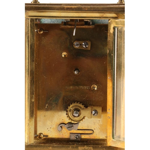 387 - Early 20th century French brass cased carriage clock, the white dial with black Roman numerals and i... 