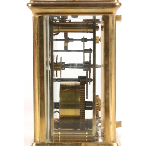 387 - Early 20th century French brass cased carriage clock, the white dial with black Roman numerals and i... 