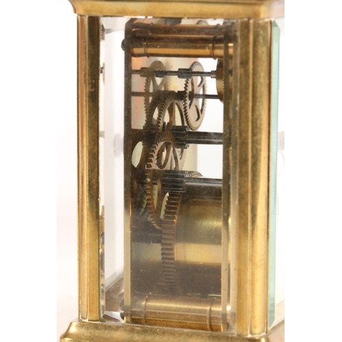 387 - Early 20th century French brass cased carriage clock, the white dial with black Roman numerals and i... 