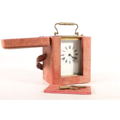 387 - Early 20th century French brass cased carriage clock, the white dial with black Roman numerals and i... 