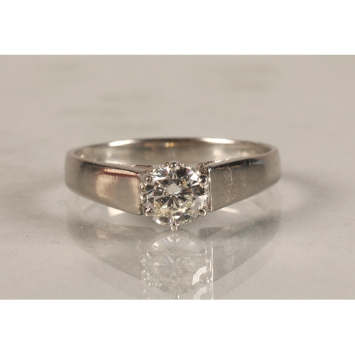 109 - Ladies 14k white gold diamond solitaire ring, 0.75 carat, ring size P.