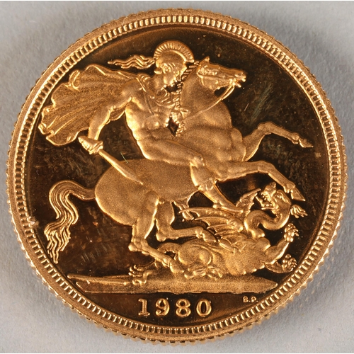 132 - 1980 gold proof sovereign, with certificate and fitted case.