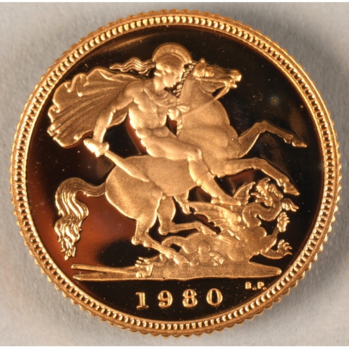 149 - 1980 gold proof half sovereign with certificate and fitted case.