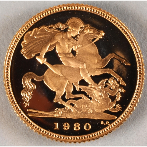 150 - 1980 gold proof half sovereign, with certificate and fitted case.