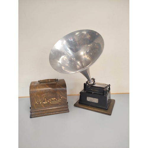 484 - Early 20th century Edison GEM Phonograph, serial G50536, having Model C Reproducer, wooden carry cas... 