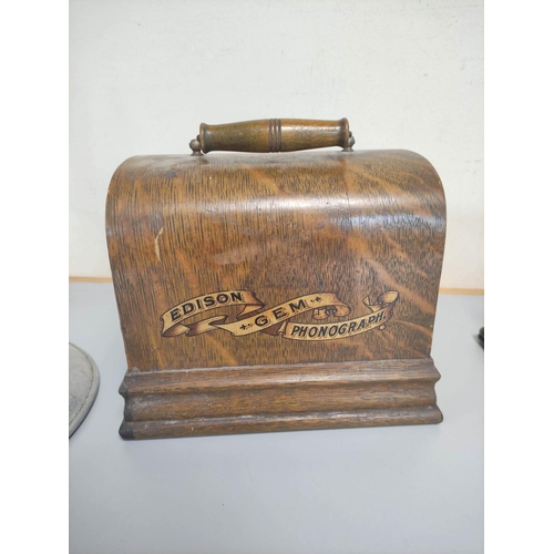 484 - Early 20th century Edison GEM Phonograph, serial G50536, having Model C Reproducer, wooden carry cas... 