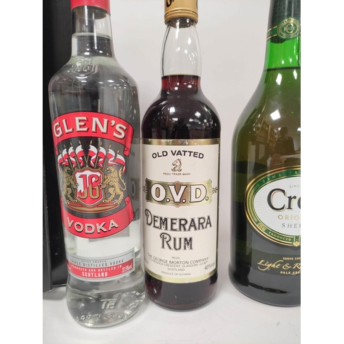 25 - Collection of Spirits and Liqueurs, to include two bottles of vodka, two bottles of Martini, Croft o... 