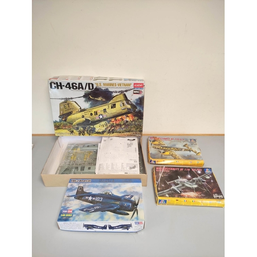 116 - Group of boxed model construction kits to include a 1:48 scale Academy Hobby Model Kits CH-46A/D 