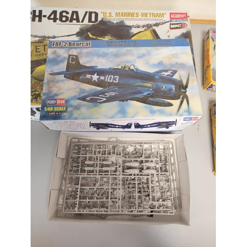 116 - Group of boxed model construction kits to include a 1:48 scale Academy Hobby Model Kits CH-46A/D 