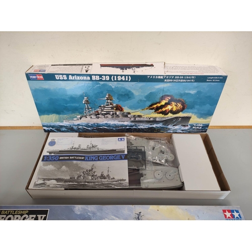 129 - Two boxed 1:350 scale model ships to include a Tamiya British Battleship King George V No.10, and a ... 