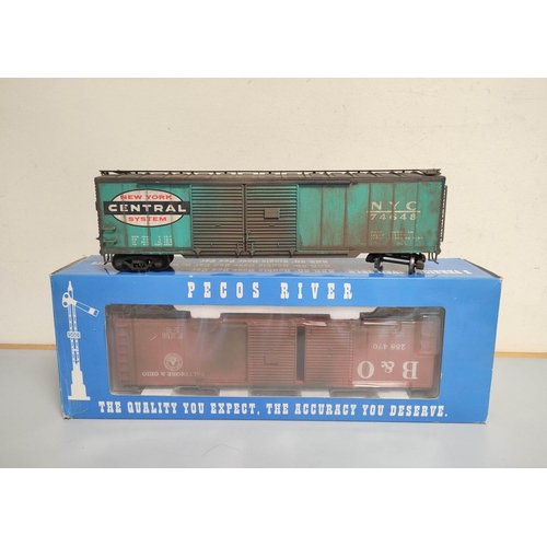 259 - Pecos River. A boxed HO B&O Double Door Box Car 2-rail Coach SB-0120-2, and another similar in N... 