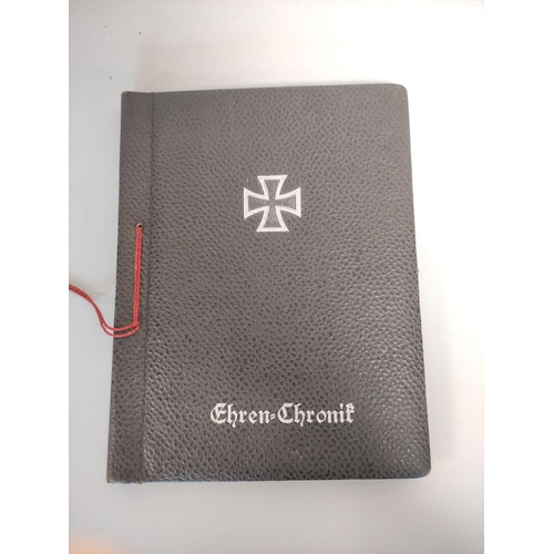 383 - German Third Reich collectables to include an Ehren Chronik (honour chronicle), a postcard album, tw... 