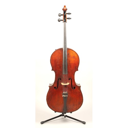 321 - English Cello, circa 1790 length of back 75.3cm,  red brown varnish, restoration, with Schuman carbo... 