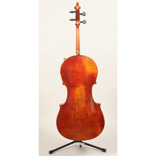 321 - English Cello, circa 1790 length of back 75.3cm,  red brown varnish, restoration, with Schuman carbo... 