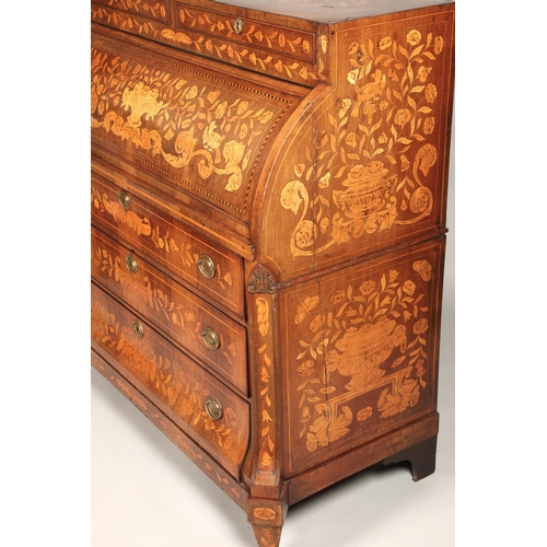 509 - Dutch 19th century marquetry roll top chest, with three drawers, 124 x 123.5 x 57 cm