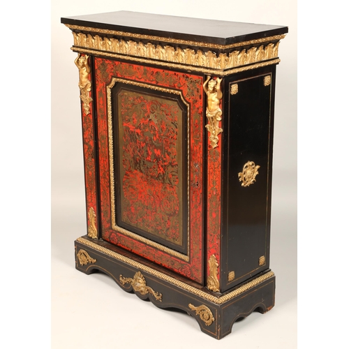 526 - 19th century ebonised cabinet with boulle work and gilt decoration, 96 x 123 x 38 cm