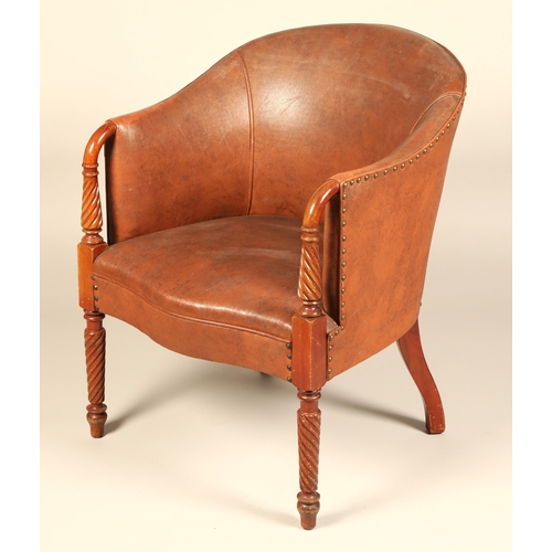 518 - Carved tub chair, with barley twist front columns, 61 cm wide, 81cm high.