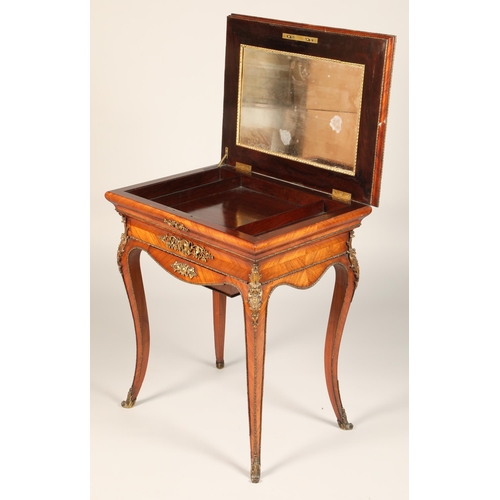 520 - Rosewood sewing work box, hinged lid, mirrored to the inside, raised on outswept legs with ormulou m... 