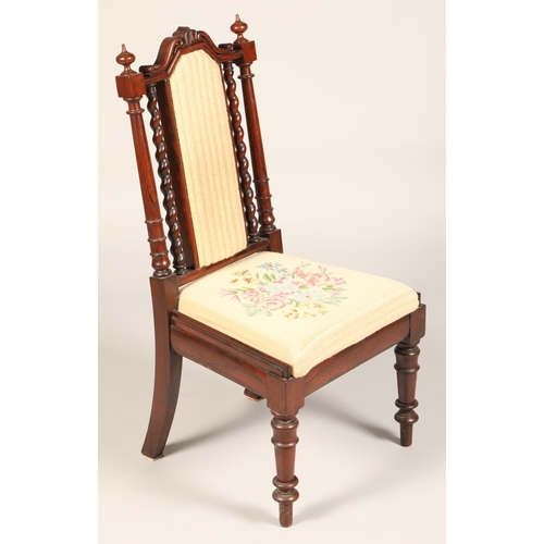 521 - Victorian rosewood nursing chair with tapestry insert seat pad, 90cm high.