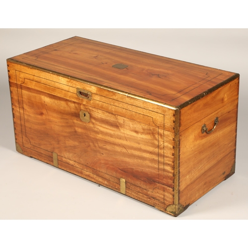 525 - 19th century camphorwood chest, brass edged with handles, 104 cm long, 50cm depth, 52 cm high.