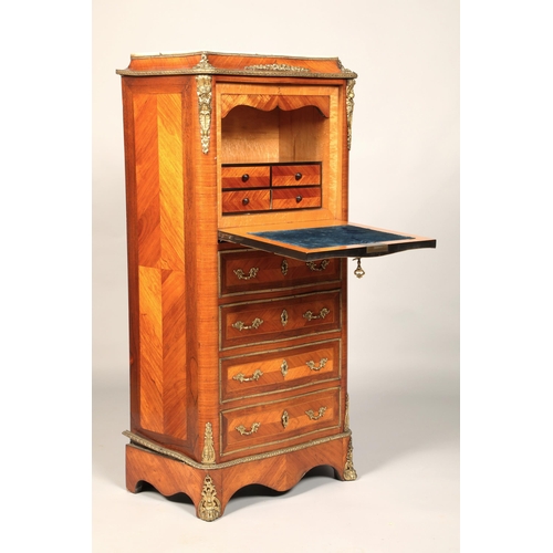 524 - 19th century kingswood secretaire front chest of drawers, with ormoulu mounts and marble top(Damaged... 